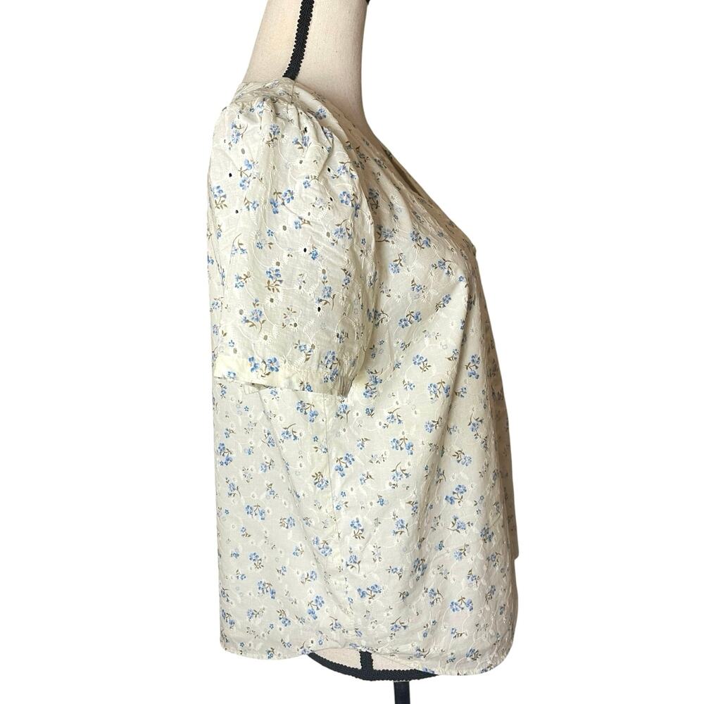 1.State Floral Eyelet Lace Button Up Puff Sleeve Cottagecore Feminine Top Large - Picture 4 of 10